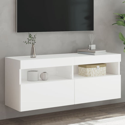 Mobili Tv A Parete Con Luci Led 2Pz Bianchi 60X30X40 Cm