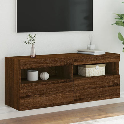 Mobili Tv A Parete Con Luci Led 2Pz Bianchi 60X30X40 Cm