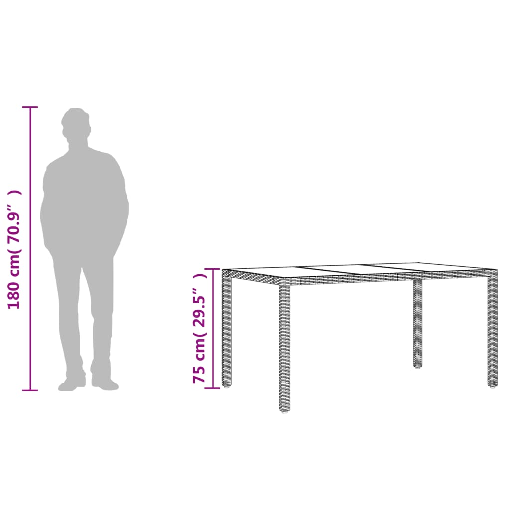 Tavolo Da Giardino Piano In Vetro 150X90X75 Cm Polyrattan