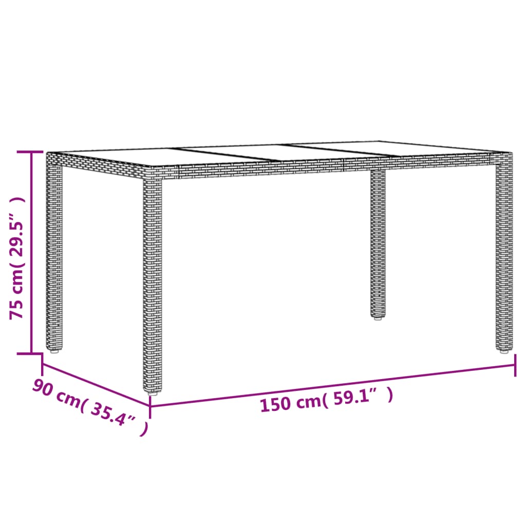 Tavolo Da Giardino Piano In Vetro 150X90X75 Cm Polyrattan