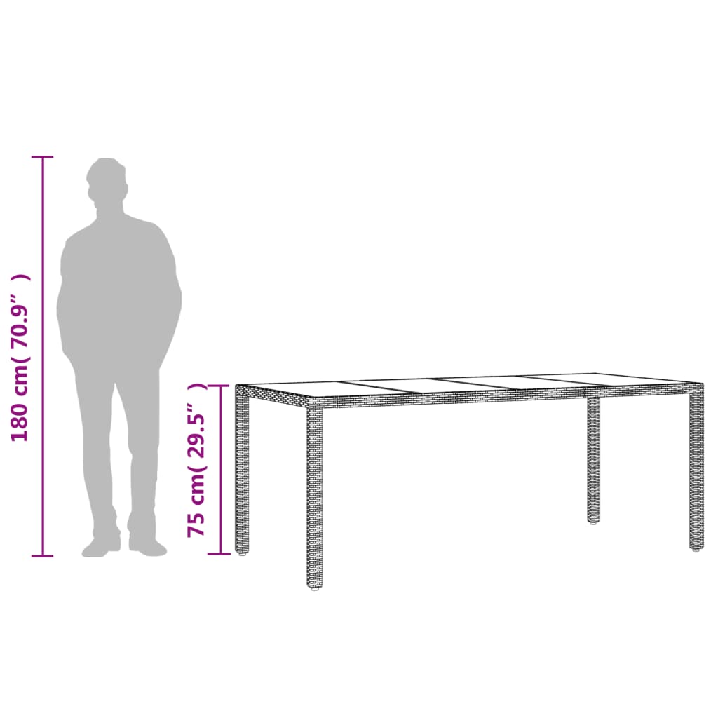 Tavolo Da Giardino Piano In Vetro 190X90X75Cm Polyrattan