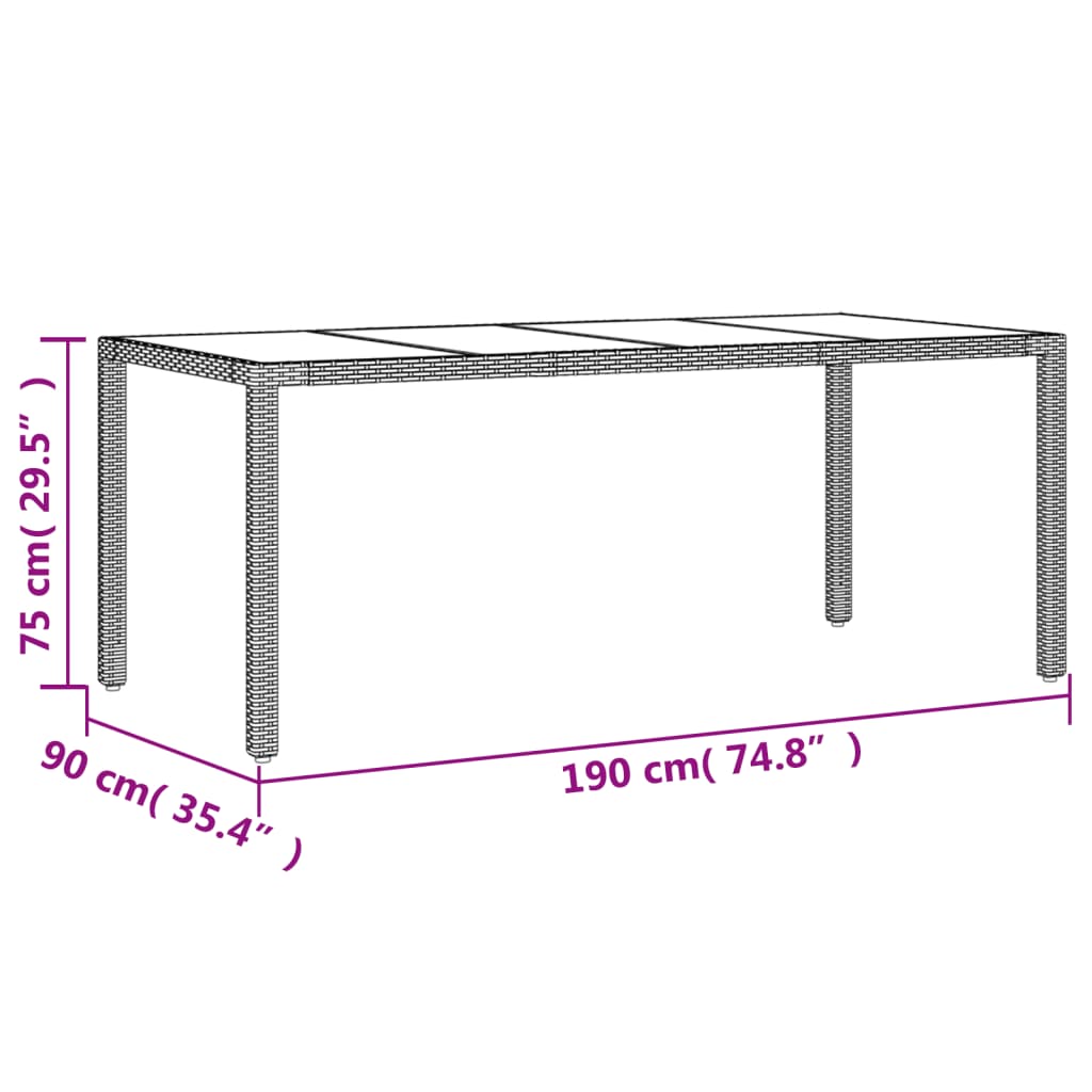 Tavolo Da Giardino Piano In Vetro 190X90X75Cm Polyrattan