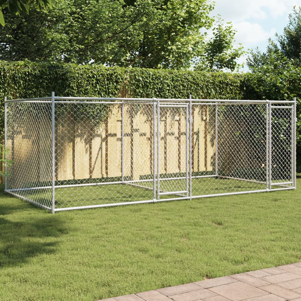 Gabbia Per Cani Con Porte Grigia 12X2X1,5 M In Acciaio Zincato