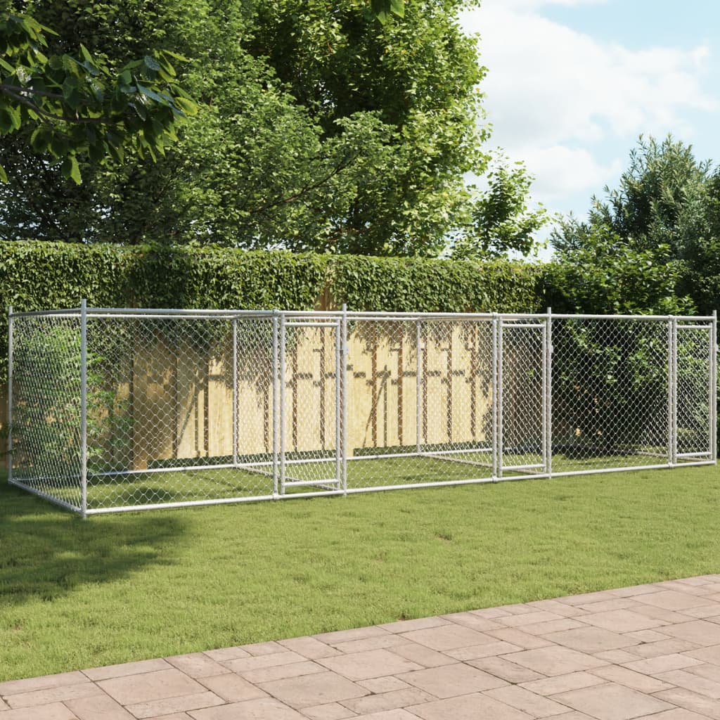 Gabbia Per Cani Con Porte Grigia 12X2X1,5 M In Acciaio Zincato