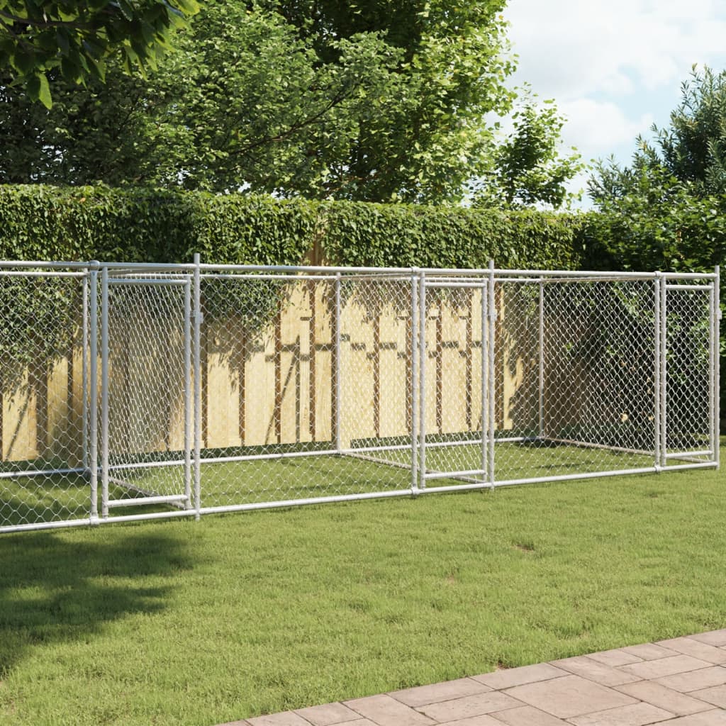 Gabbia Per Cani Con Porte Grigia 12X2X1,5 M In Acciaio Zincato