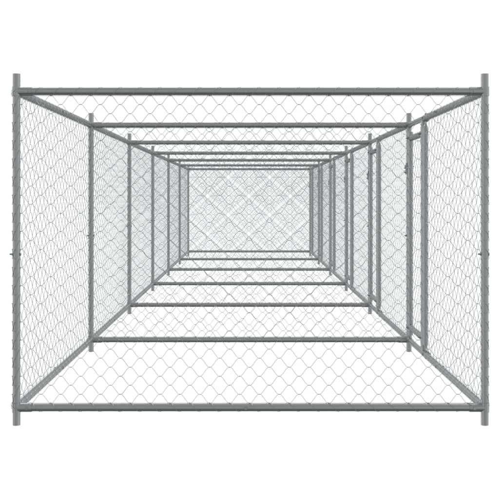 Gabbia Per Cani Con Porte Grigia 12X2X1,5 M In Acciaio Zincato