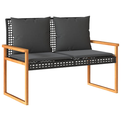 Panca Da Giardino Con Cuscino Nera In Polyrattan E Legno Acacia