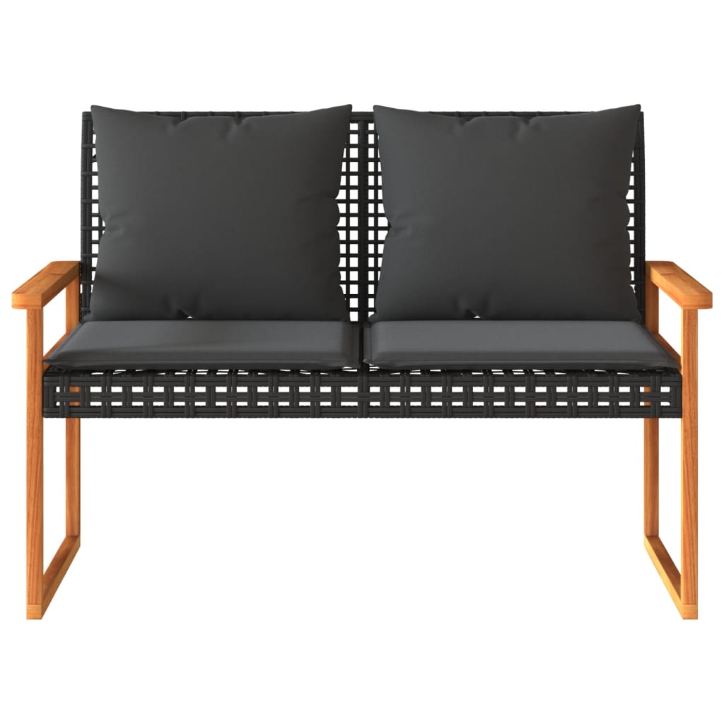 Panca Da Giardino Con Cuscino Nera In Polyrattan E Legno Acacia