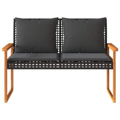 Panca Da Giardino Con Cuscino Nera In Polyrattan E Legno Acacia