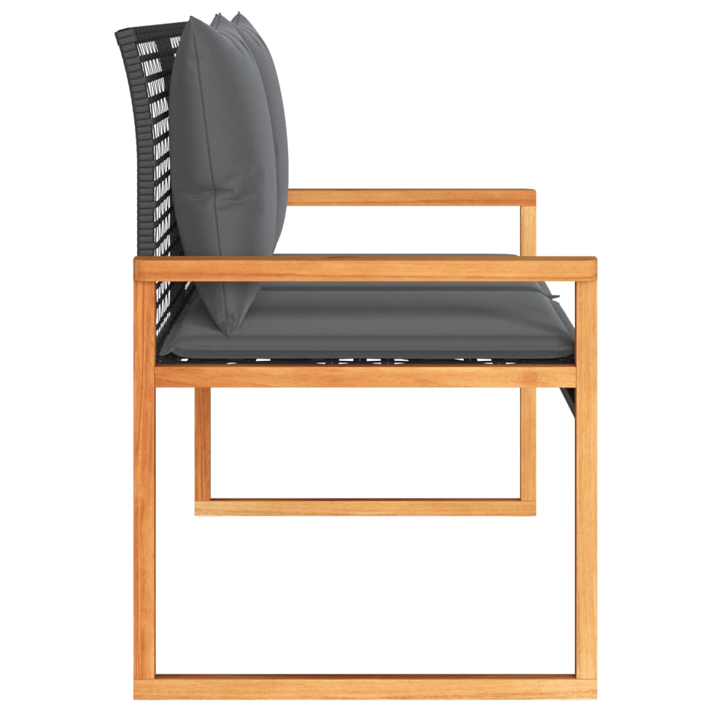 Panca Da Giardino Con Cuscino Nera In Polyrattan E Legno Acacia