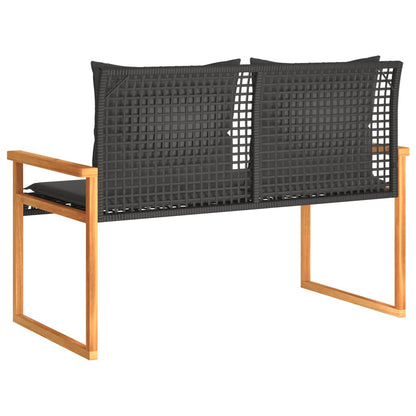 Panca Da Giardino Con Cuscino Nera In Polyrattan E Legno Acacia