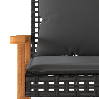 Panca Da Giardino Con Cuscino Nera In Polyrattan E Legno Acacia