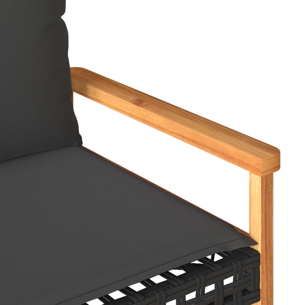 Panca Da Giardino Con Cuscino Nera In Polyrattan E Legno Acacia
