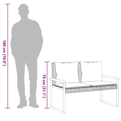 Panca Da Giardino Con Cuscino Nera In Polyrattan E Legno Acacia