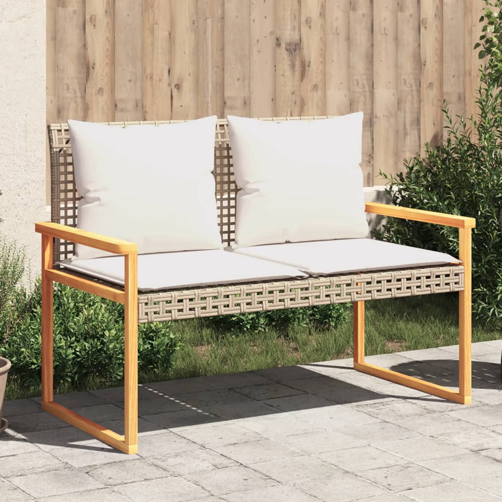 Panca Da Giardino Con Cuscino Nera In Polyrattan E Legno Acacia