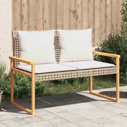 Panca Da Giardino Con Cuscino Nera In Polyrattan E Legno Acacia