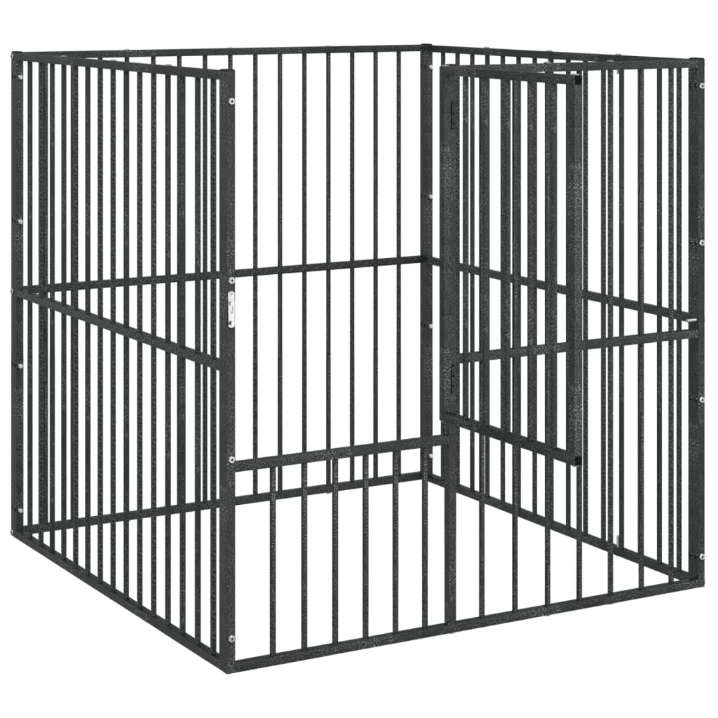 Box Per Cani 4 Pannelli Nero Acciaio Zincato