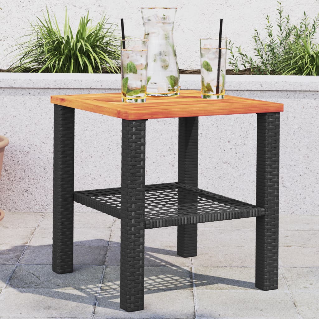 Tavolo Da Giardino Nero 80X80X75Cm In Polyrattan E Legno Acacia