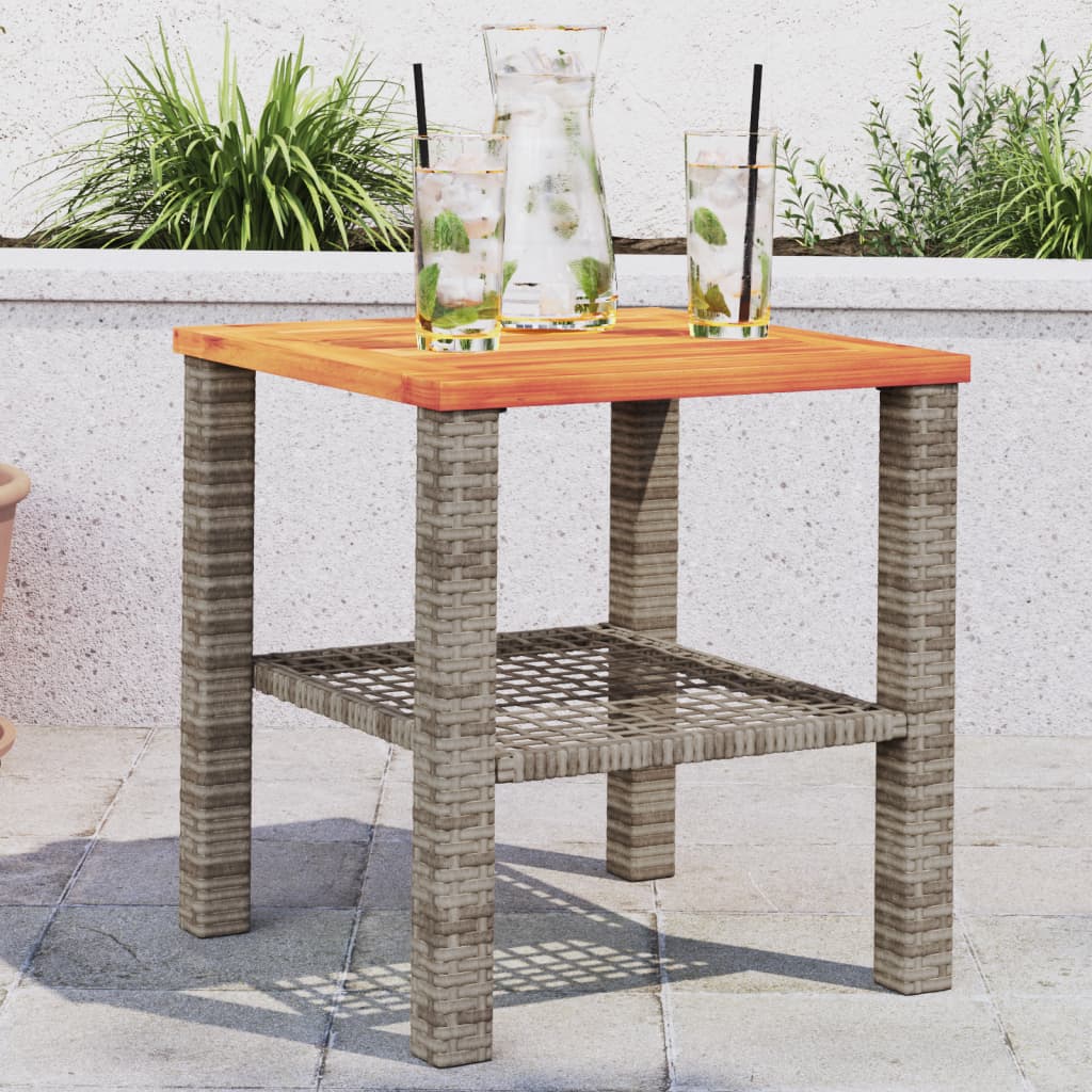 Tavolo Da Giardino Nero 80X80X75Cm In Polyrattan E Legno Acacia