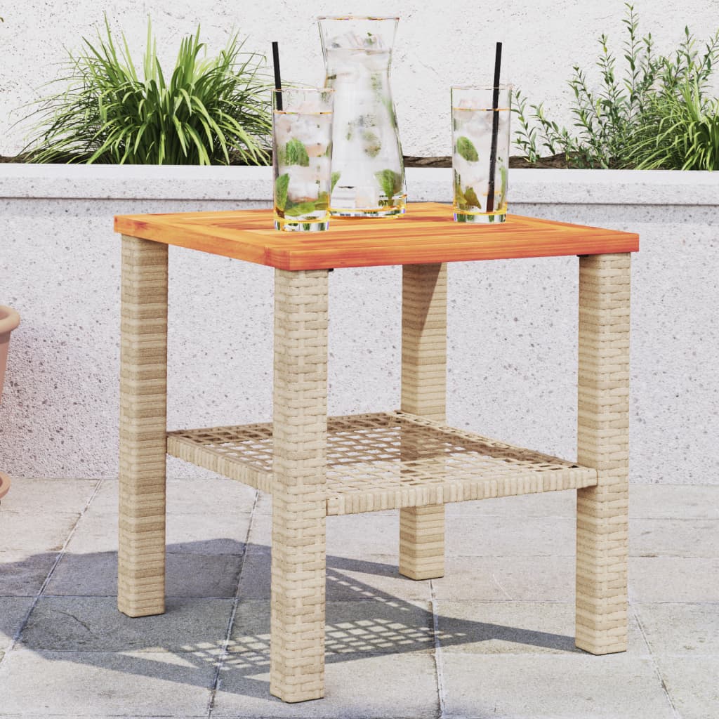 Tavolo Da Giardino Nero 80X80X75Cm In Polyrattan E Legno Acacia