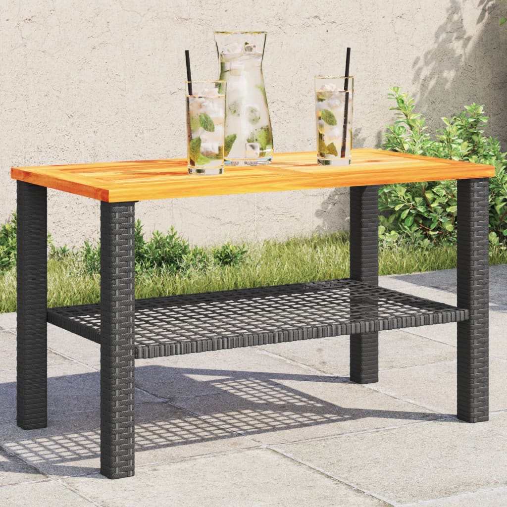 Tavolo Da Giardino Nero 80X80X75Cm In Polyrattan E Legno Acacia