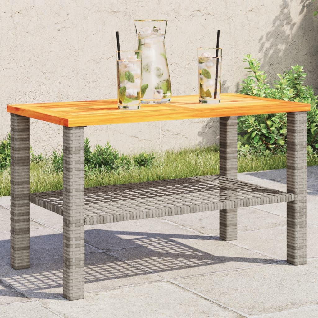 Tavolo Da Giardino Nero 80X80X75Cm In Polyrattan E Legno Acacia