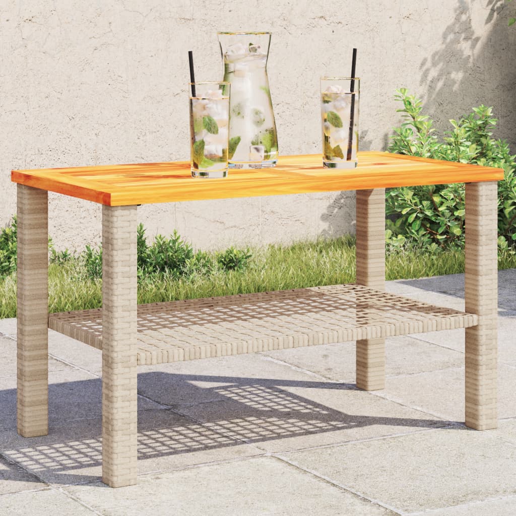 Tavolo Da Giardino Nero 80X80X75Cm In Polyrattan E Legno Acacia