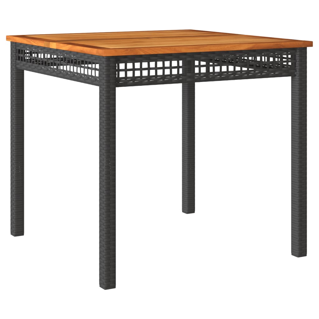 Tavolo Da Giardino Nero 80X80X75Cm In Polyrattan E Legno Acacia
