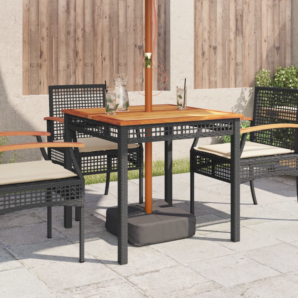 Tavolo Da Giardino Nero 80X80X75Cm In Polyrattan E Legno Acacia
