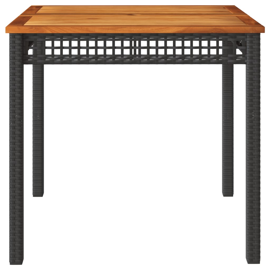 Tavolo Da Giardino Nero 80X80X75Cm In Polyrattan E Legno Acacia
