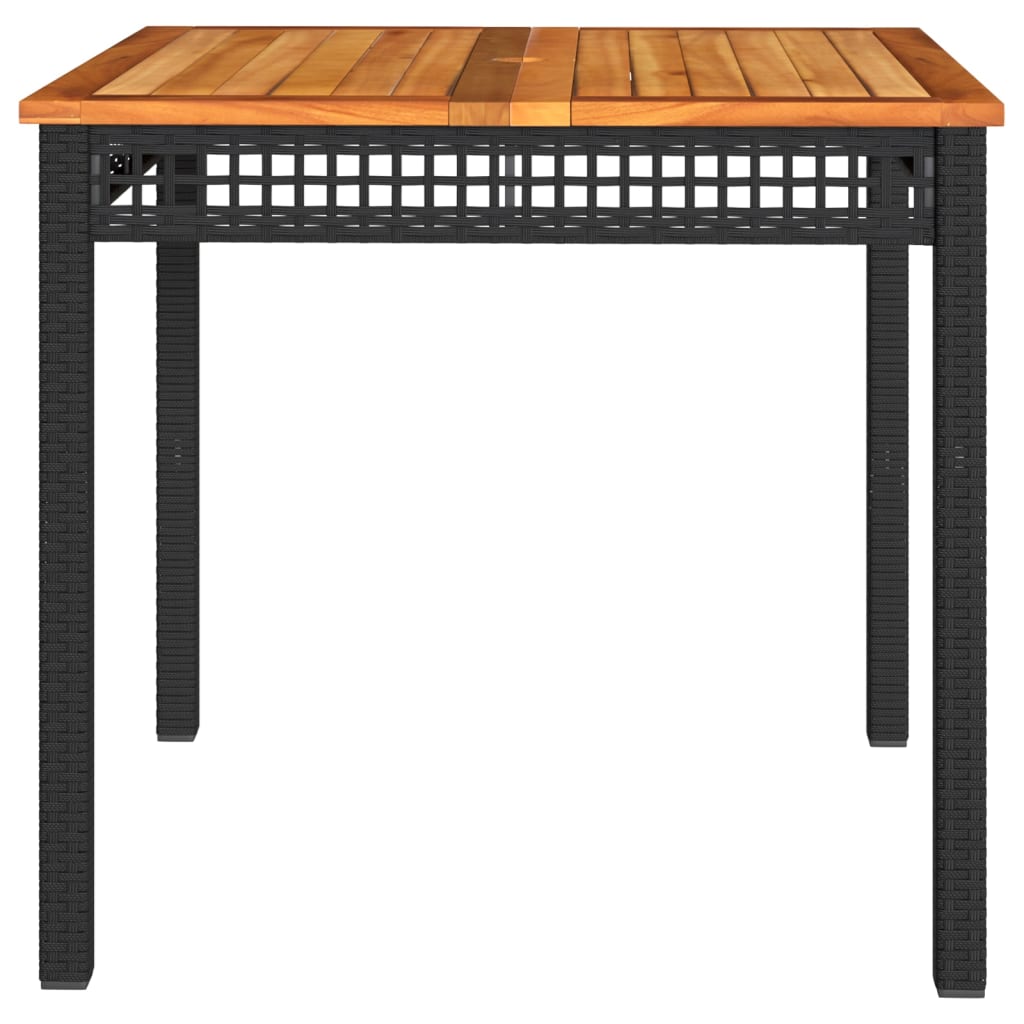 Tavolo Da Giardino Nero 80X80X75Cm In Polyrattan E Legno Acacia