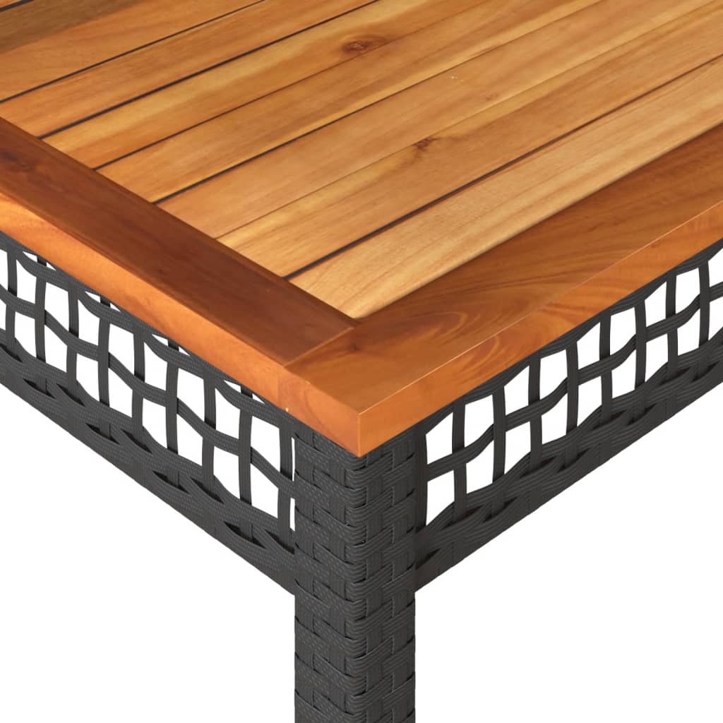 Tavolo Da Giardino Nero 80X80X75Cm In Polyrattan E Legno Acacia