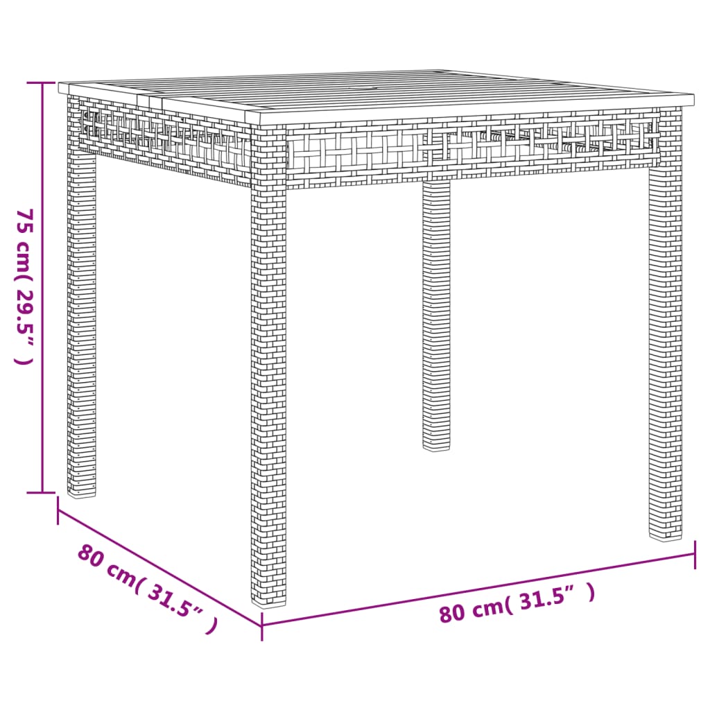 Tavolo Da Giardino Nero 80X80X75Cm In Polyrattan E Legno Acacia