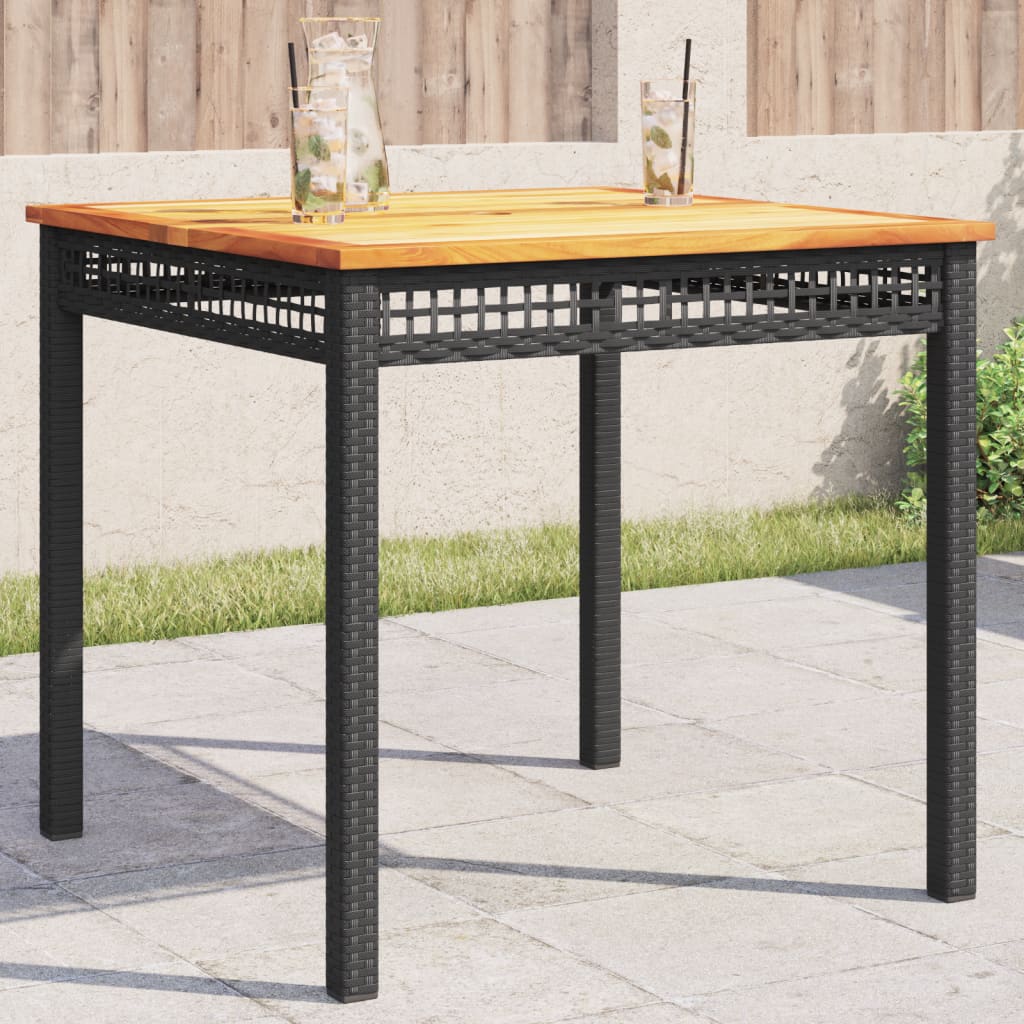 Tavolo Da Giardino Nero 80X80X75Cm In Polyrattan E Legno Acacia
