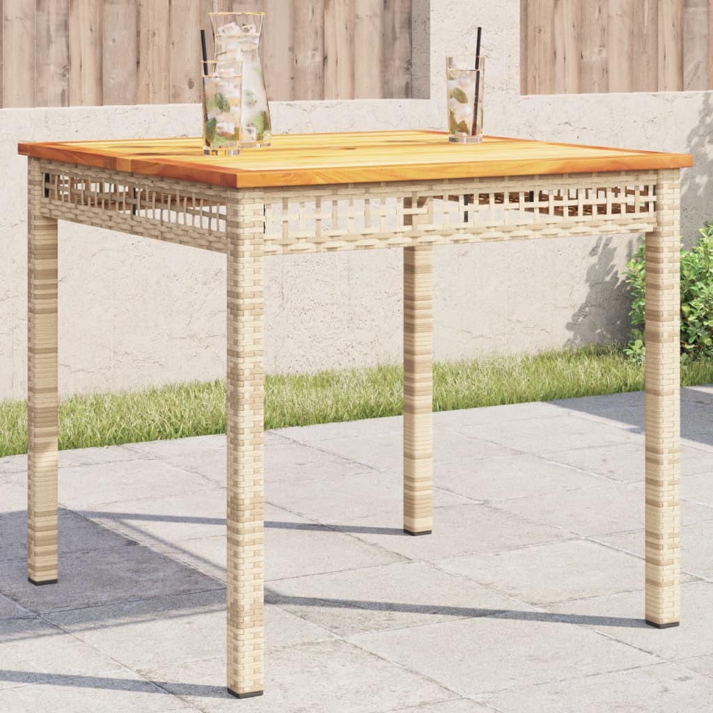 Tavolo Da Giardino Nero 80X80X75Cm In Polyrattan E Legno Acacia