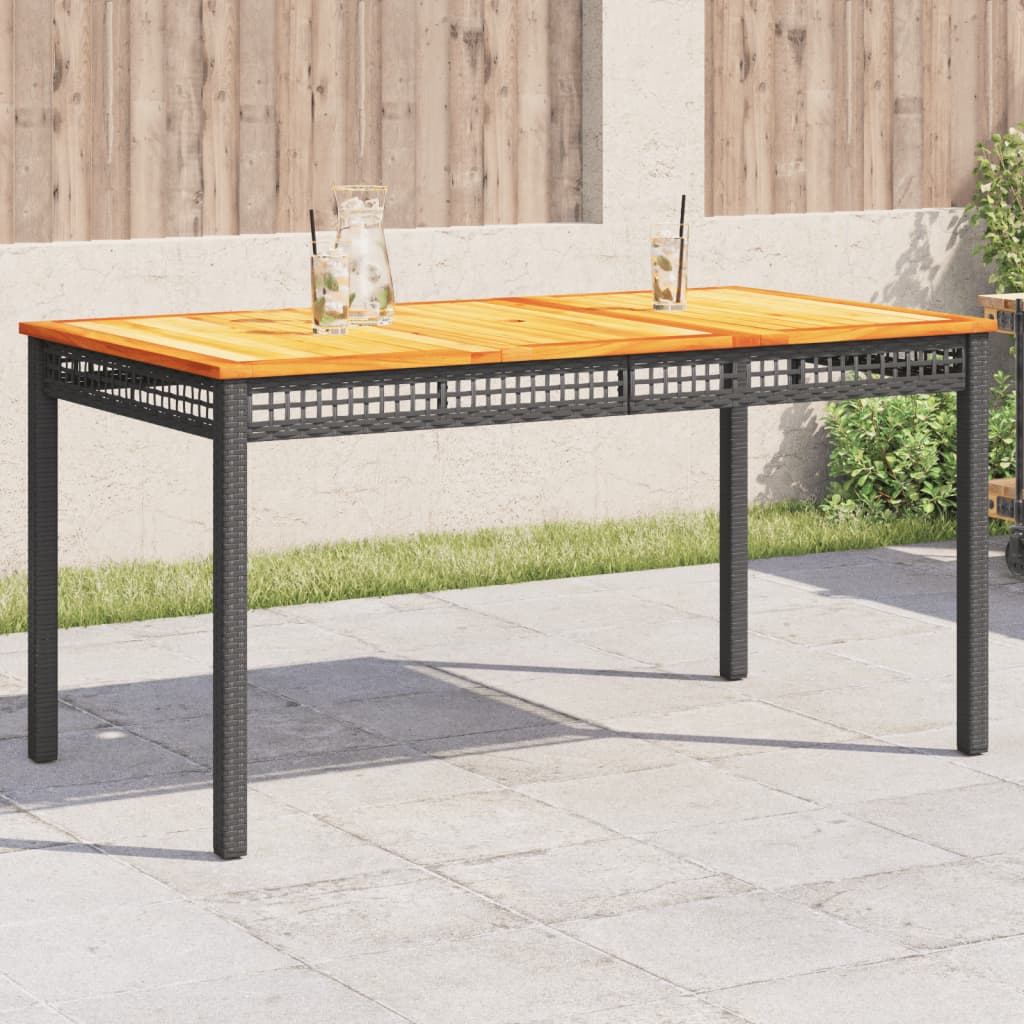 Tavolo Da Giardino Nero 80X80X75Cm In Polyrattan E Legno Acacia