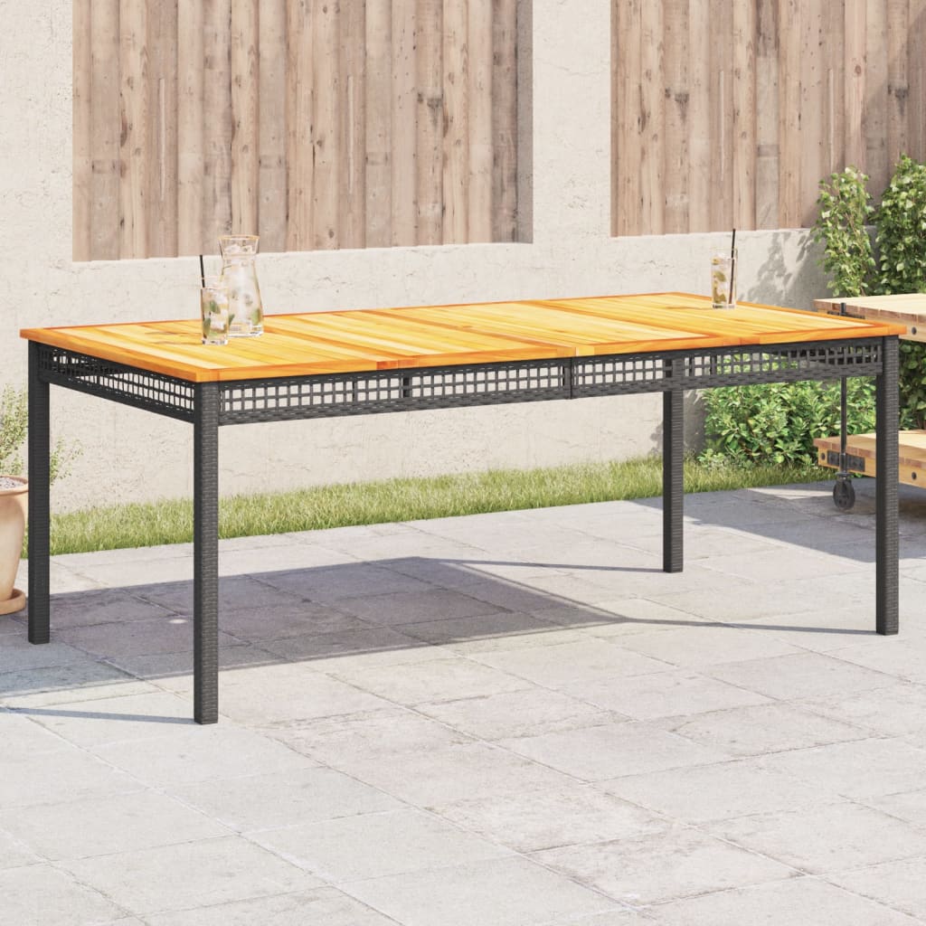 Tavolo Da Giardino Nero 80X80X75Cm In Polyrattan E Legno Acacia