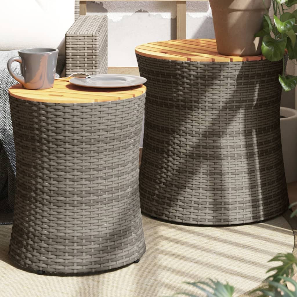 Tavolini Da Giardino 2 Pz Con Piano In Legno Neri In Polyrattan
