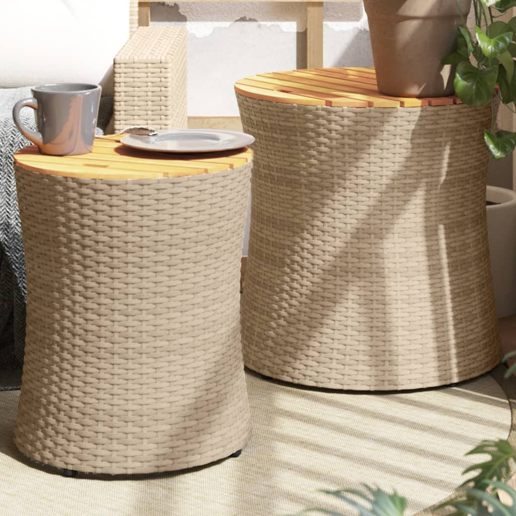 Tavolini Da Giardino 2 Pz Con Piano In Legno Neri In Polyrattan