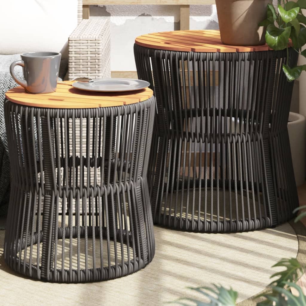 Tavolini Da Giardino 2 Pz Con Piano In Legno Neri In Polyrattan