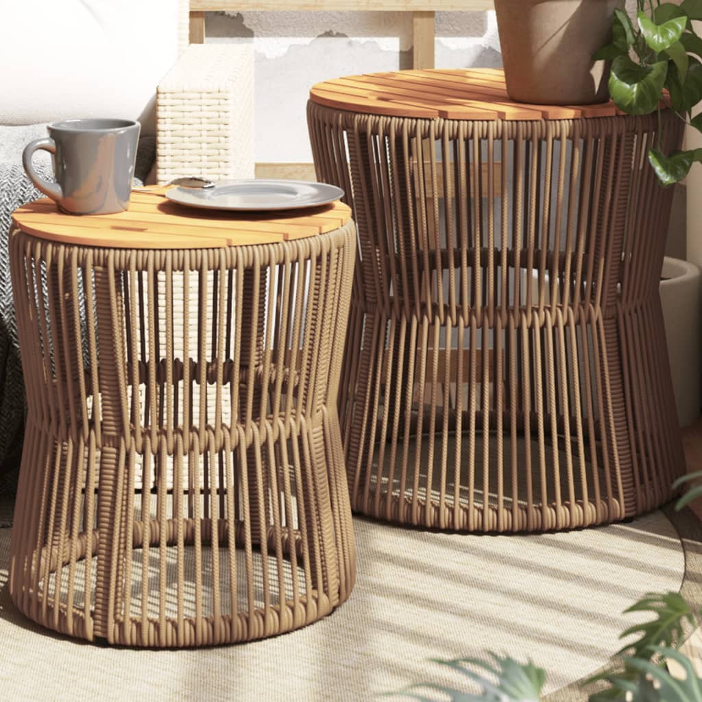 Tavolini Da Giardino 2 Pz Con Piano In Legno Neri In Polyrattan