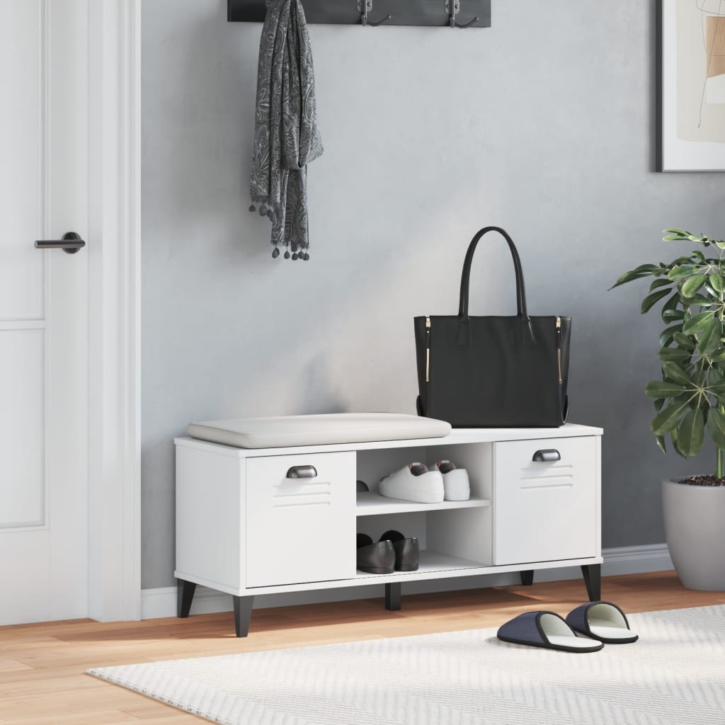 Panca Portascarpe Viken Bianca 106X35X45 Cm Legno Massello Pino