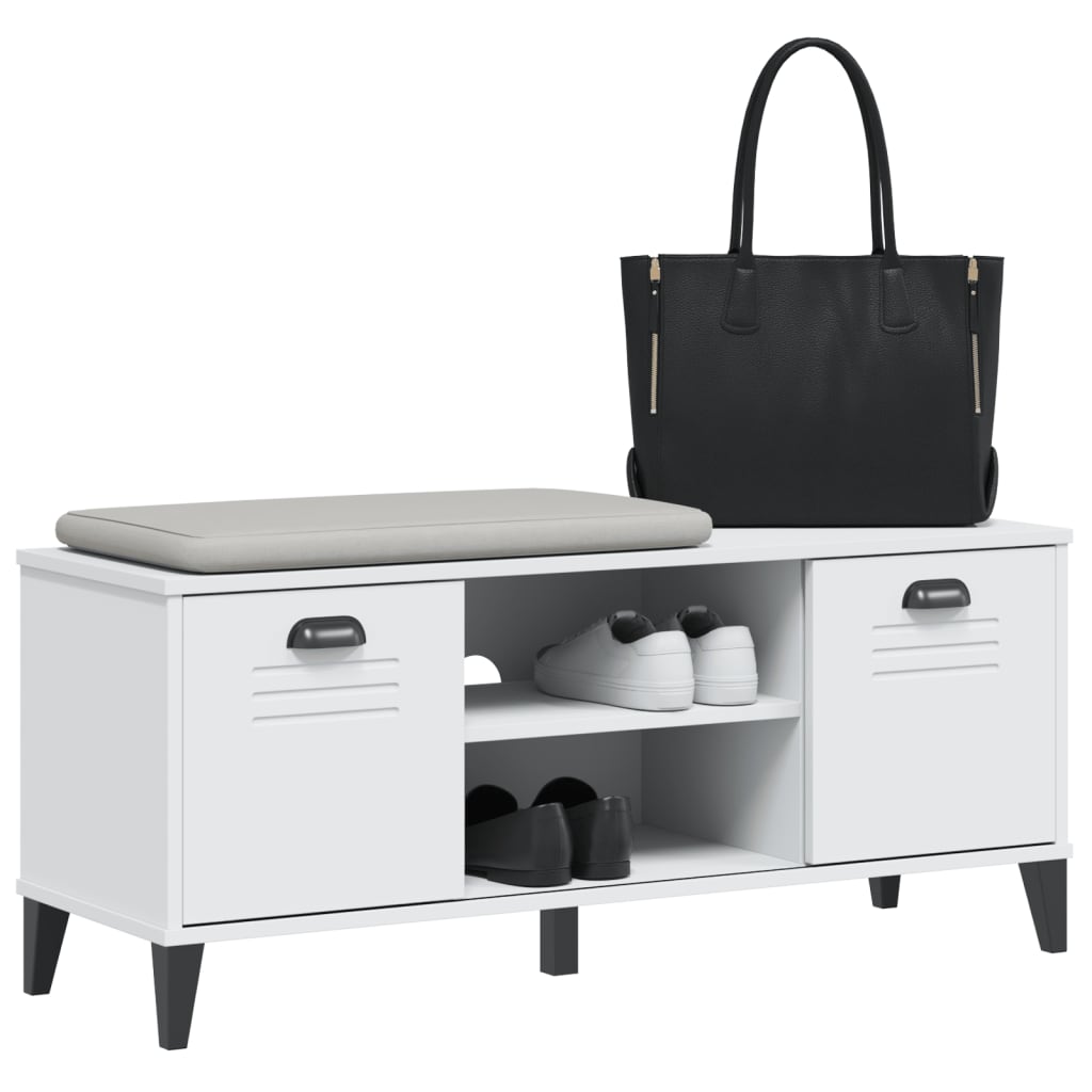 Panca Portascarpe Viken Bianca 106X35X45 Cm Legno Massello Pino