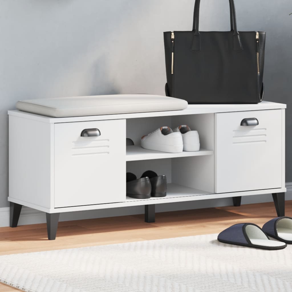 Panca Portascarpe Viken Bianca 106X35X45 Cm Legno Massello Pino