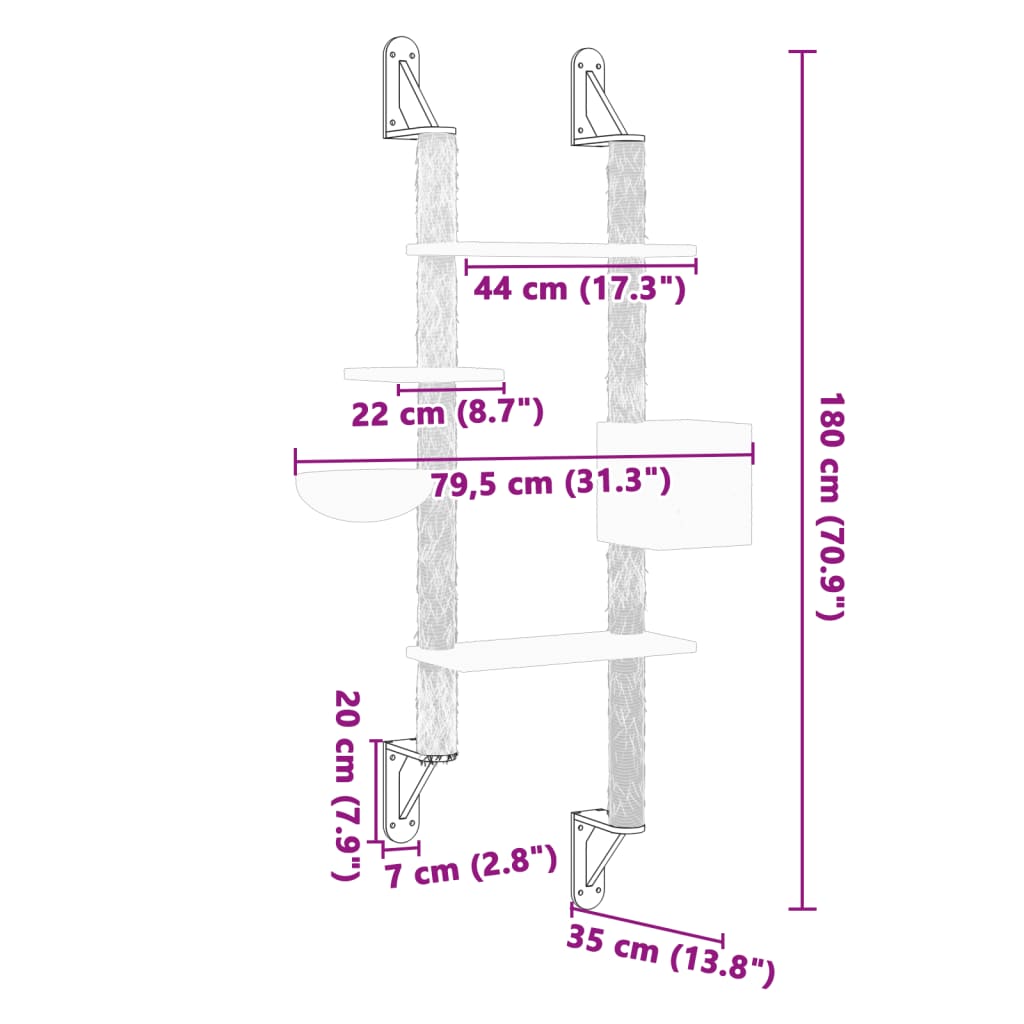Albero Per Gatti Con Tiragraffi A Parete 180 Cm