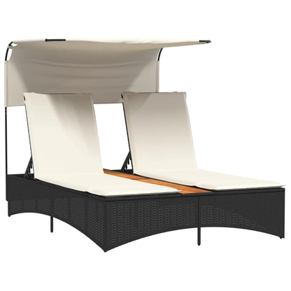 Lettino Prendisole Doppio Baldacchino E Cuscini Polyrattan