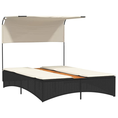 Lettino Prendisole Doppio Baldacchino E Cuscini Polyrattan