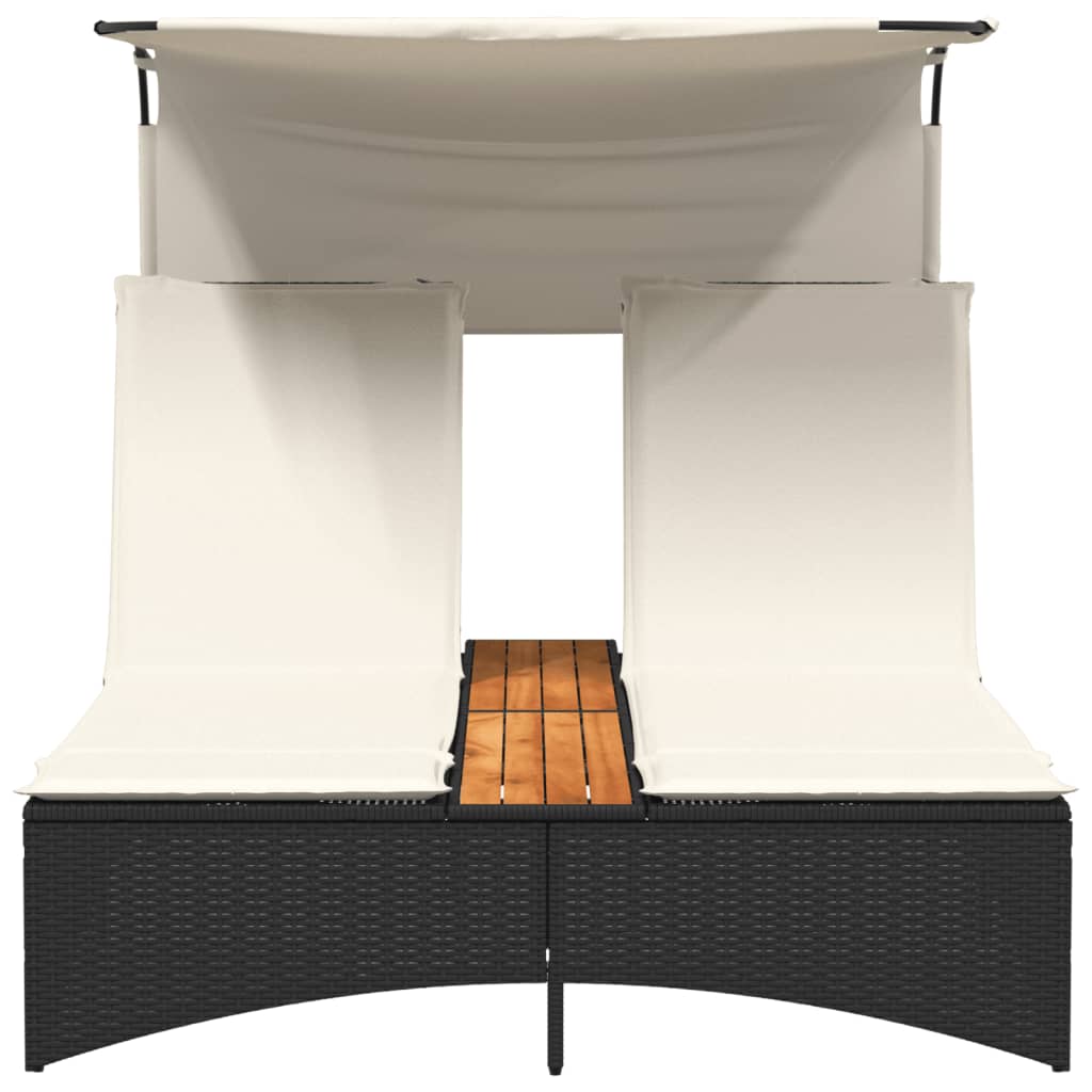 Lettino Prendisole Doppio Baldacchino E Cuscini Polyrattan