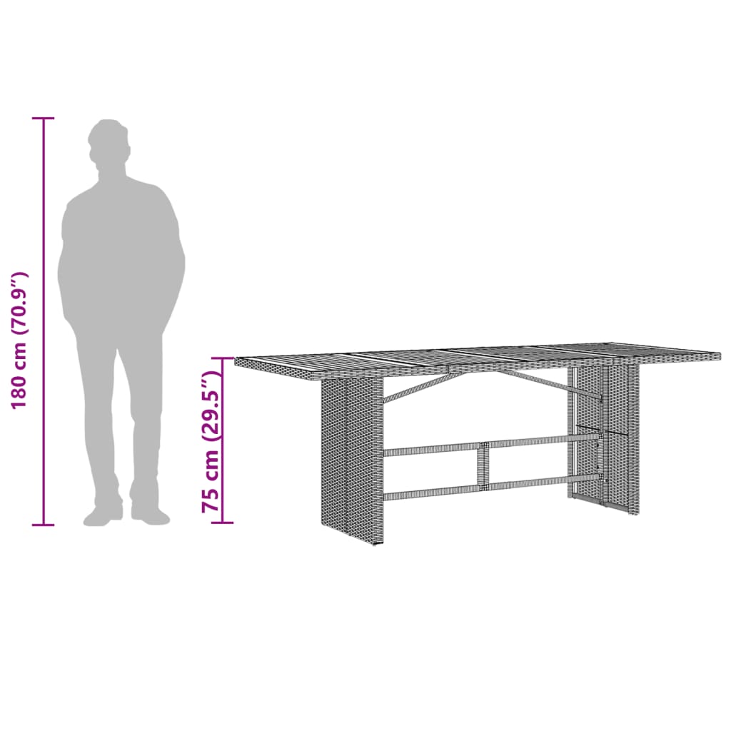 Tavolo Da Giardino Piano In 190X80X75 Cm Polyrattan