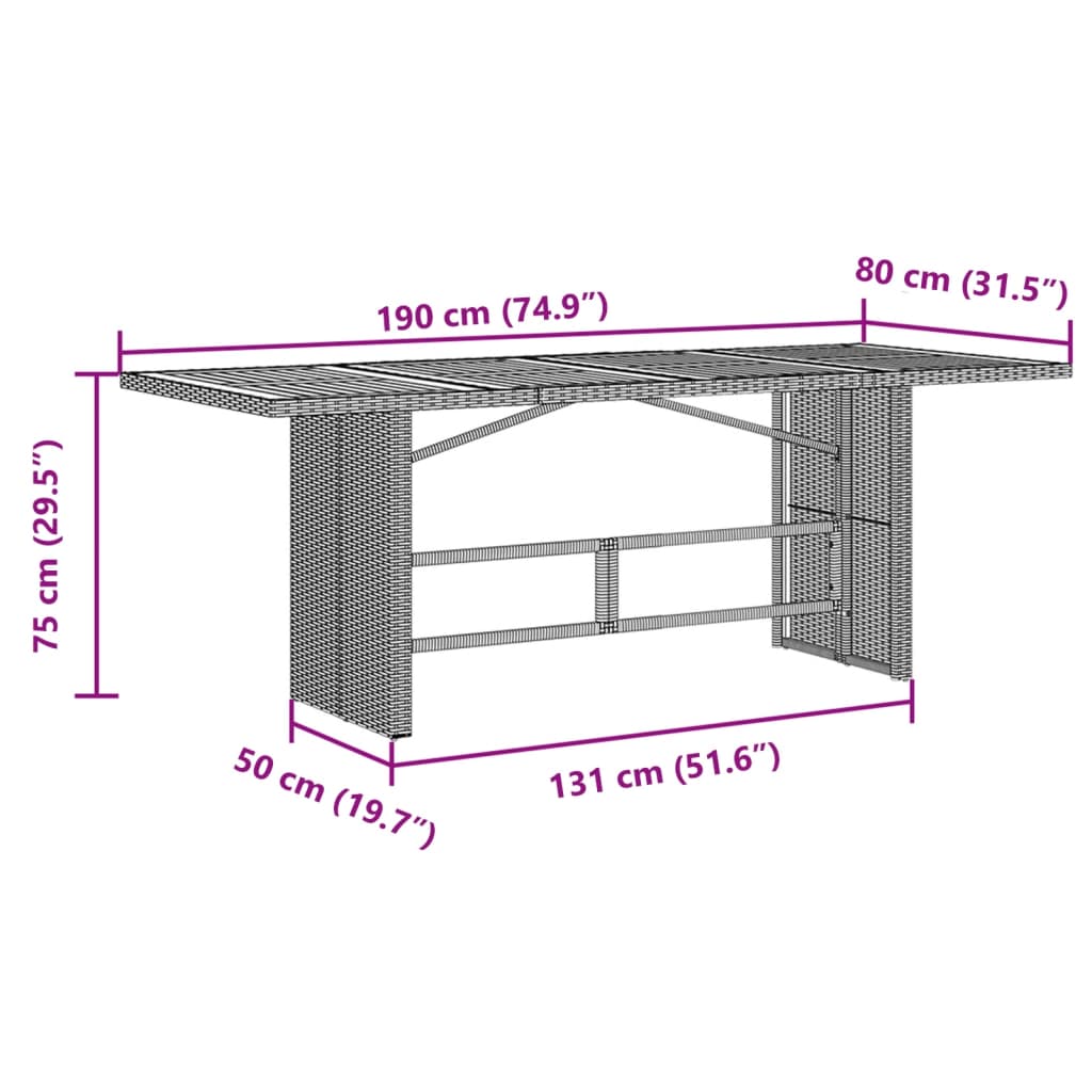 Tavolo Da Giardino Piano In 190X80X75 Cm Polyrattan